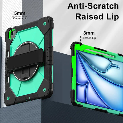 For iPad Air 13 (2024) Case Silicone + PC Kickstand Tablet Cover with Handy Strap, Shoulder Strap