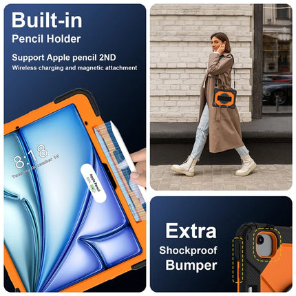 For iPad Air 13 (2024) Case Silicone + PC Kickstand Tablet Cover with Handy Strap, Shoulder Strap