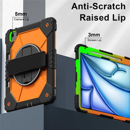 For iPad Air 13 (2024) Case Silicone + PC Kickstand Tablet Cover with Handy Strap, Shoulder Strap