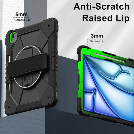 For iPad Air 13 (2024) Case Silicone + PC Kickstand Tablet Cover with Handy Strap, Shoulder Strap