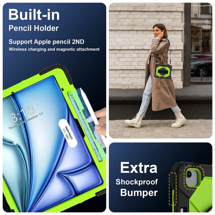 For iPad Air 13 (2024) Case Silicone + PC Kickstand Tablet Cover with Handy Strap, Shoulder Strap