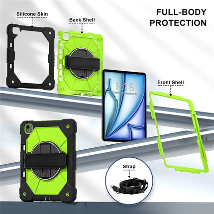 For iPad Air 13 (2024) Case Silicone + PC Kickstand Tablet Cover with Handy Strap, Shoulder Strap