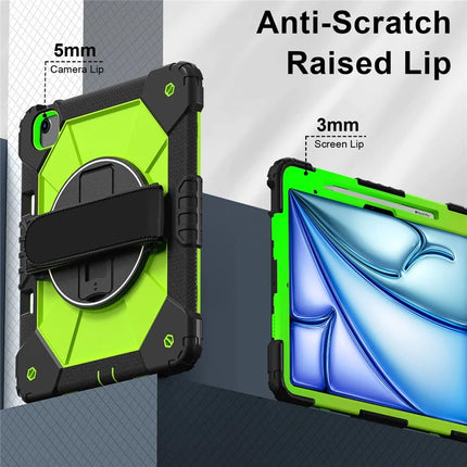 For iPad Air 13 (2024) Case Silicone + PC Kickstand Tablet Cover with Handy Strap, Shoulder Strap