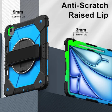 For iPad Air 13 (2024) Case Silicone + PC Kickstand Tablet Cover with Handy Strap, Shoulder Strap