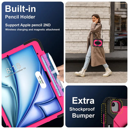 For iPad Air 13 (2024) Case Silicone + PC Kickstand Tablet Cover with Handy Strap, Shoulder Strap