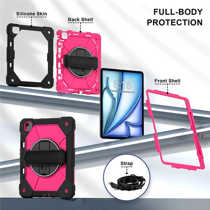 For iPad Air 13 (2024) Case Silicone + PC Kickstand Tablet Cover with Handy Strap, Shoulder Strap