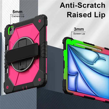 For iPad Air 13 (2024) Case Silicone + PC Kickstand Tablet Cover with Handy Strap, Shoulder Strap