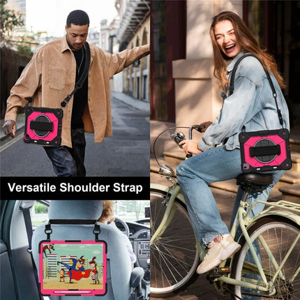For iPad Air 13 (2024) Case Silicone + PC Kickstand Tablet Cover with Handy Strap, Shoulder Strap