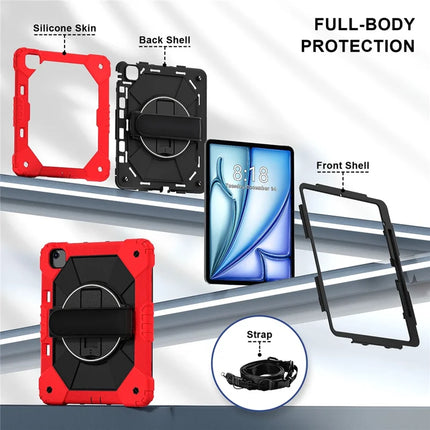 For iPad Air 13 (2024) Case Silicone + PC Kickstand Tablet Cover with Handy Strap, Shoulder Strap