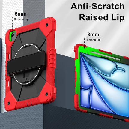 For iPad Air 13 (2024) Case Silicone + PC Kickstand Tablet Cover with Handy Strap, Shoulder Strap