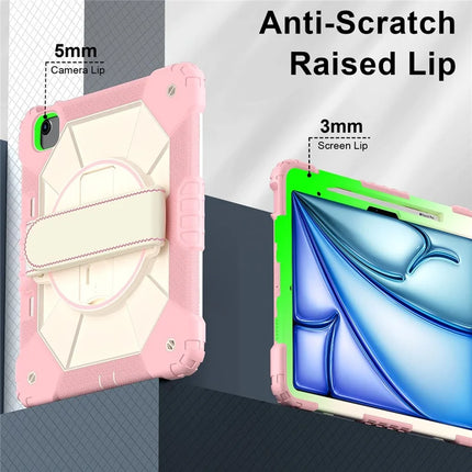 For iPad Air 13 (2024) Case Silicone + PC Kickstand Tablet Cover with Handy Strap, Shoulder Strap