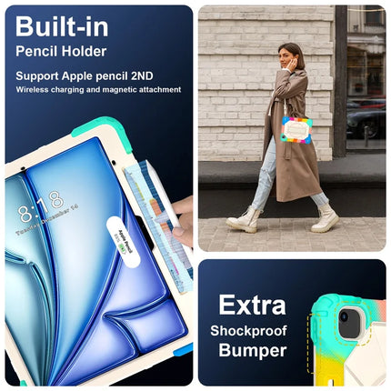 For iPad Air 13 (2024) Case Silicone + PC Kickstand Tablet Cover with Handy Strap, Shoulder Strap