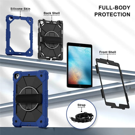 Tablet Case For iPad 9.7-inch (2018) / (2017) / Air 2 Silicone + PC Kickstand Cover with Handy Strap, Shoulder Strap