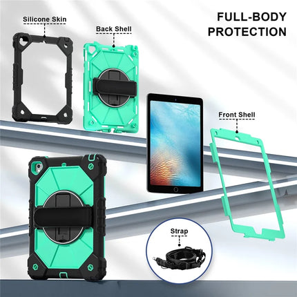 Tablet Case For iPad 9.7-inch (2018) / (2017) / Air 2 Silicone + PC Kickstand Cover with Handy Strap, Shoulder Strap
