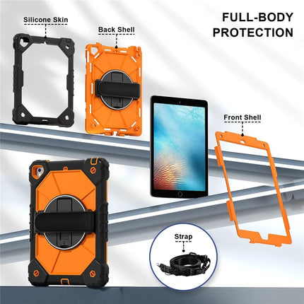 Tablet Case For iPad 9.7-inch (2018) / (2017) / Air 2 Silicone + PC Kickstand Cover with Handy Strap, Shoulder Strap