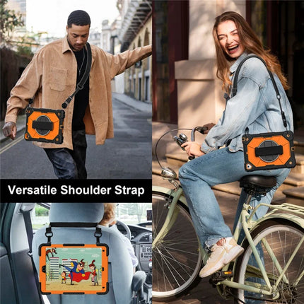 Tablet Case For iPad 9.7-inch (2018) / (2017) / Air 2 Silicone + PC Kickstand Cover with Handy Strap, Shoulder Strap
