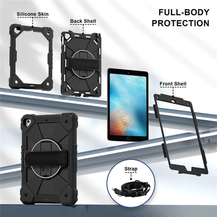 Tablet Case For iPad 9.7-inch (2018) / (2017) / Air 2 Silicone + PC Kickstand Cover with Handy Strap, Shoulder Strap