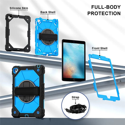 Tablet Case For iPad 9.7-inch (2018) / (2017) / Air 2 Silicone + PC Kickstand Cover with Handy Strap, Shoulder Strap
