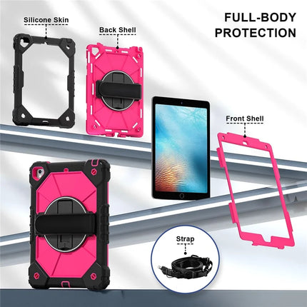 Tablet Case For iPad 9.7-inch (2018) / (2017) / Air 2 Silicone + PC Kickstand Cover with Handy Strap, Shoulder Strap