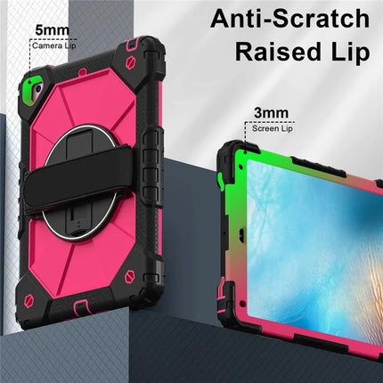 Tablet Case For iPad 9.7-inch (2018) / (2017) / Air 2 Silicone + PC Kickstand Cover with Handy Strap, Shoulder Strap
