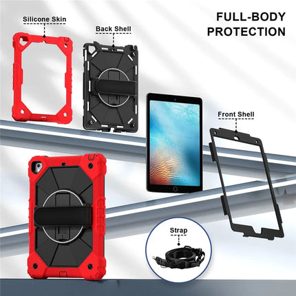 Tablet Case For iPad 9.7-inch (2018) / (2017) / Air 2 Silicone + PC Kickstand Cover with Handy Strap, Shoulder Strap