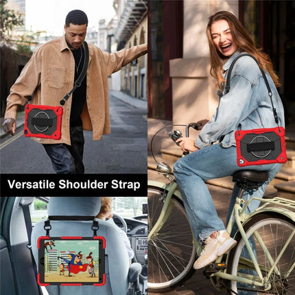 Tablet Case For iPad 9.7-inch (2018) / (2017) / Air 2 Silicone + PC Kickstand Cover with Handy Strap, Shoulder Strap