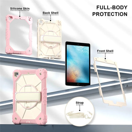 Tablet Case For iPad 9.7-inch (2018) / (2017) / Air 2 Silicone + PC Kickstand Cover with Handy Strap, Shoulder Strap