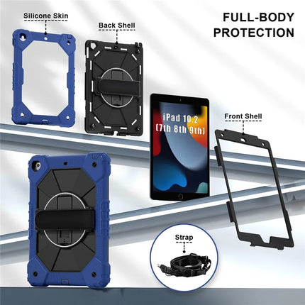 Tablet Case For iPad 10.2 (2021) / (2020) / (2019) Silicone + PC Kickstand Cover with Handy Strap, Shoulder Strap