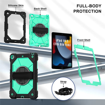 Tablet Case For iPad 10.2 (2021) / (2020) / (2019) Silicone + PC Kickstand Cover with Handy Strap, Shoulder Strap