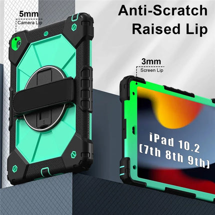 Tablet Case For iPad 10.2 (2021) / (2020) / (2019) Silicone + PC Kickstand Cover with Handy Strap, Shoulder Strap