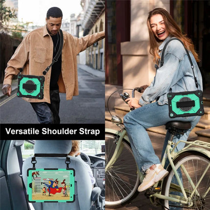 Tablet Case For iPad 10.2 (2021) / (2020) / (2019) Silicone + PC Kickstand Cover with Handy Strap, Shoulder Strap