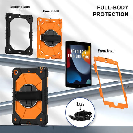 Tablet Case For iPad 10.2 (2021) / (2020) / (2019) Silicone + PC Kickstand Cover with Handy Strap, Shoulder Strap