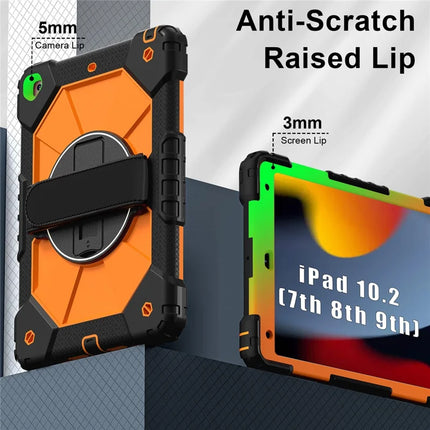 Tablet Case For iPad 10.2 (2021) / (2020) / (2019) Silicone + PC Kickstand Cover with Handy Strap, Shoulder Strap