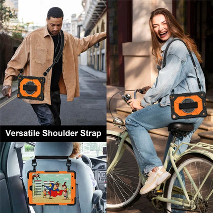 Tablet Case For iPad 10.2 (2021) / (2020) / (2019) Silicone + PC Kickstand Cover with Handy Strap, Shoulder Strap