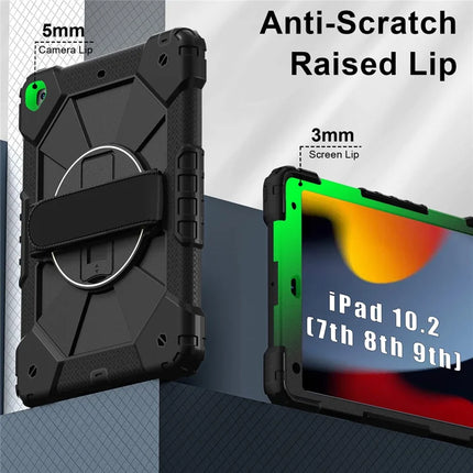Tablet Case For iPad 10.2 (2021) / (2020) / (2019) Silicone + PC Kickstand Cover with Handy Strap, Shoulder Strap