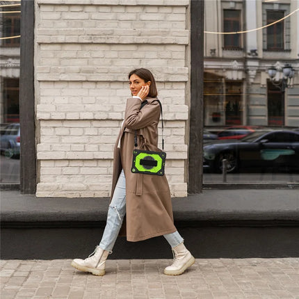 Tablet Case For iPad 10.2 (2021) / (2020) / (2019) Silicone + PC Kickstand Cover with Handy Strap, Shoulder Strap