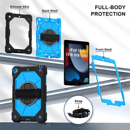 Tablet Case For iPad 10.2 (2021) / (2020) / (2019) Silicone + PC Kickstand Cover with Handy Strap, Shoulder Strap