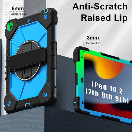 Tablet Case For iPad 10.2 (2021) / (2020) / (2019) Silicone + PC Kickstand Cover with Handy Strap, Shoulder Strap