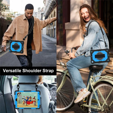 Tablet Case For iPad 10.2 (2021) / (2020) / (2019) Silicone + PC Kickstand Cover with Handy Strap, Shoulder Strap