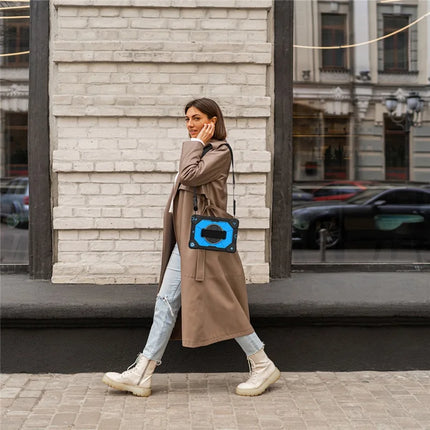 Tablet Case For iPad 10.2 (2021) / (2020) / (2019) Silicone + PC Kickstand Cover with Handy Strap, Shoulder Strap