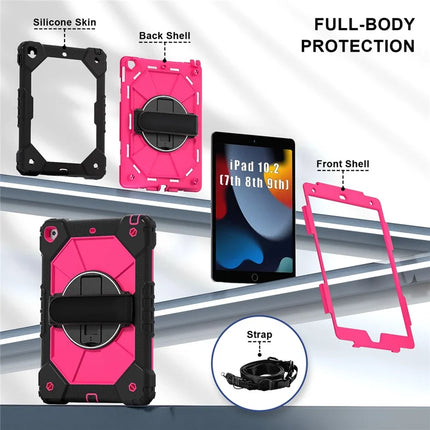 Tablet Case For iPad 10.2 (2021) / (2020) / (2019) Silicone + PC Kickstand Cover with Handy Strap, Shoulder Strap