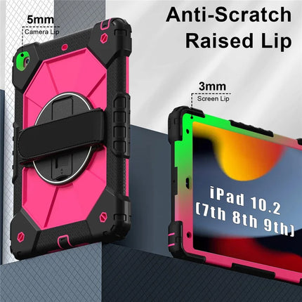 Tablet Case For iPad 10.2 (2021) / (2020) / (2019) Silicone + PC Kickstand Cover with Handy Strap, Shoulder Strap