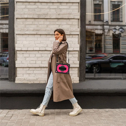 Tablet Case For iPad 10.2 (2021) / (2020) / (2019) Silicone + PC Kickstand Cover with Handy Strap, Shoulder Strap