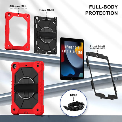 Tablet Case For iPad 10.2 (2021) / (2020) / (2019) Silicone + PC Kickstand Cover with Handy Strap, Shoulder Strap