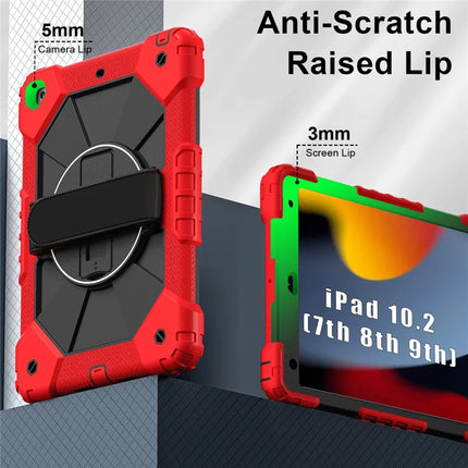 Tablet Case For iPad 10.2 (2021) / (2020) / (2019) Silicone + PC Kickstand Cover with Handy Strap, Shoulder Strap