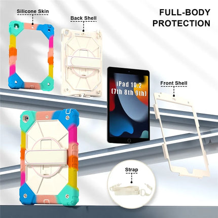 Tablet Case For iPad 10.2 (2021) / (2020) / (2019) Silicone + PC Kickstand Cover with Handy Strap, Shoulder Strap