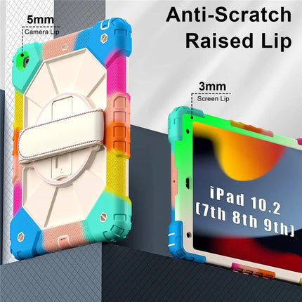 Tablet Case For iPad 10.2 (2021) / (2020) / (2019) Silicone + PC Kickstand Cover with Handy Strap, Shoulder Strap