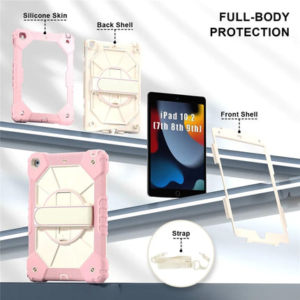 Tablet Case For iPad 10.2 (2021) / (2020) / (2019) Silicone + PC Kickstand Cover with Handy Strap, Shoulder Strap