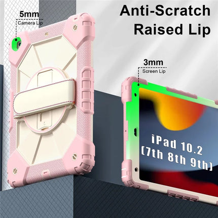 Tablet Case For iPad 10.2 (2021) / (2020) / (2019) Silicone + PC Kickstand Cover with Handy Strap, Shoulder Strap