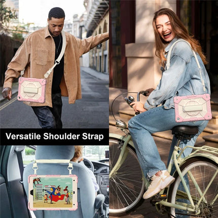 Tablet Case For iPad 10.2 (2021) / (2020) / (2019) Silicone + PC Kickstand Cover with Handy Strap, Shoulder Strap